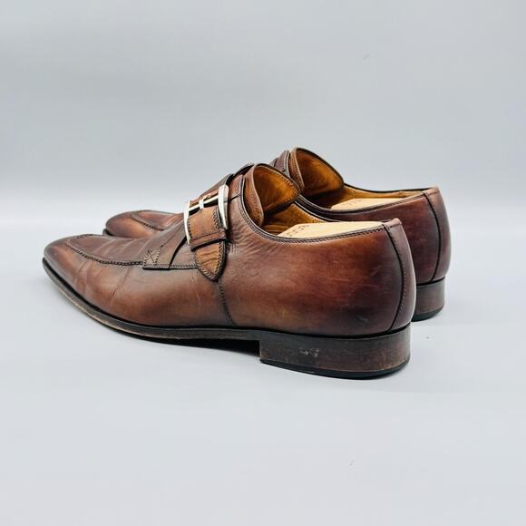 Magnanni Shoes Mens 9.5 Brown Leather Monk Strap Loafers Dress Apron Toe Classic main image 8